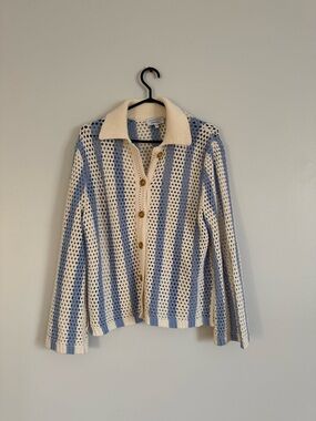 & Other Stories Cream and Light Blue Crochet Cardigan